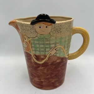 Charming Ceramic Pitcher with Black, Green, and Brown Accents - Shafford - 1986